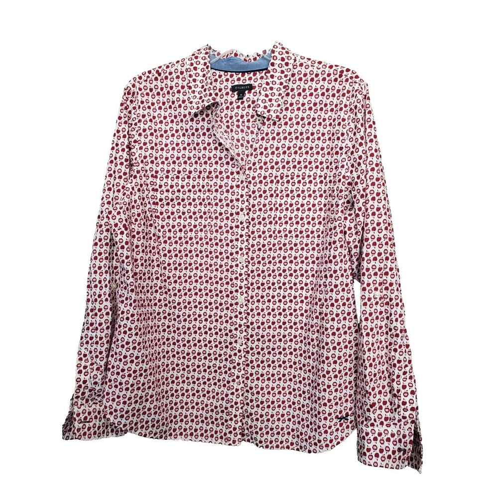Talbots Cotton Red Apple Print Roll-Tab Sleeve Button-Up Shirt Size 16